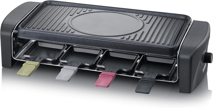 SEVERIN Raclette-Grill, Raclette mit grosser antihaftbeschichteter Grillplatte und 8 Raclette Pfännc