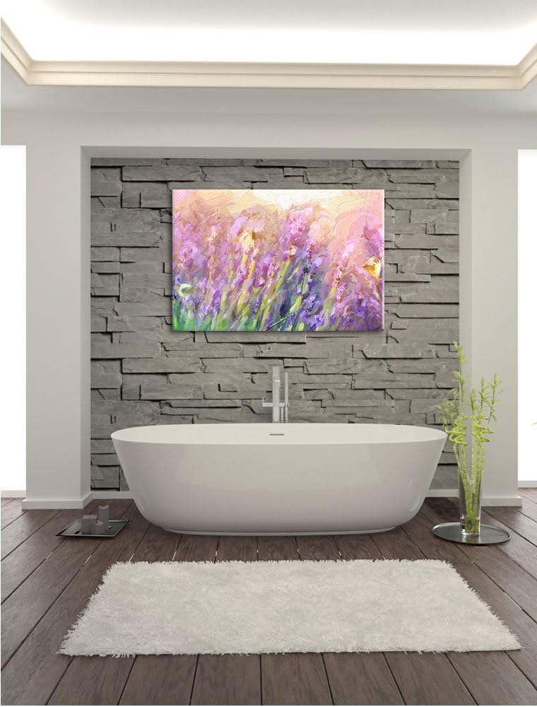 Pixxprint Schmetterlinge auf Lavendelblumen Kunst Pinsel Effekt, Format: 100x70 auf Leinwand, 100x70