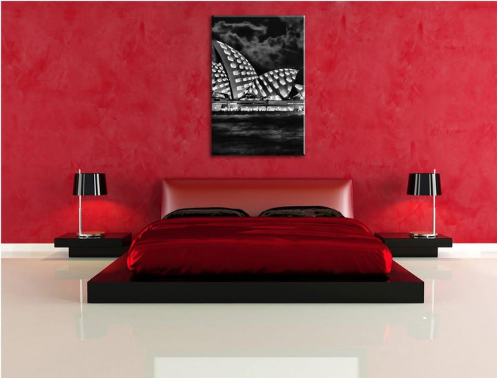 Pixxprint Monocrome, Sydney Opera House bei Nacht, Format: 100x70 auf Leinwand, 100x70