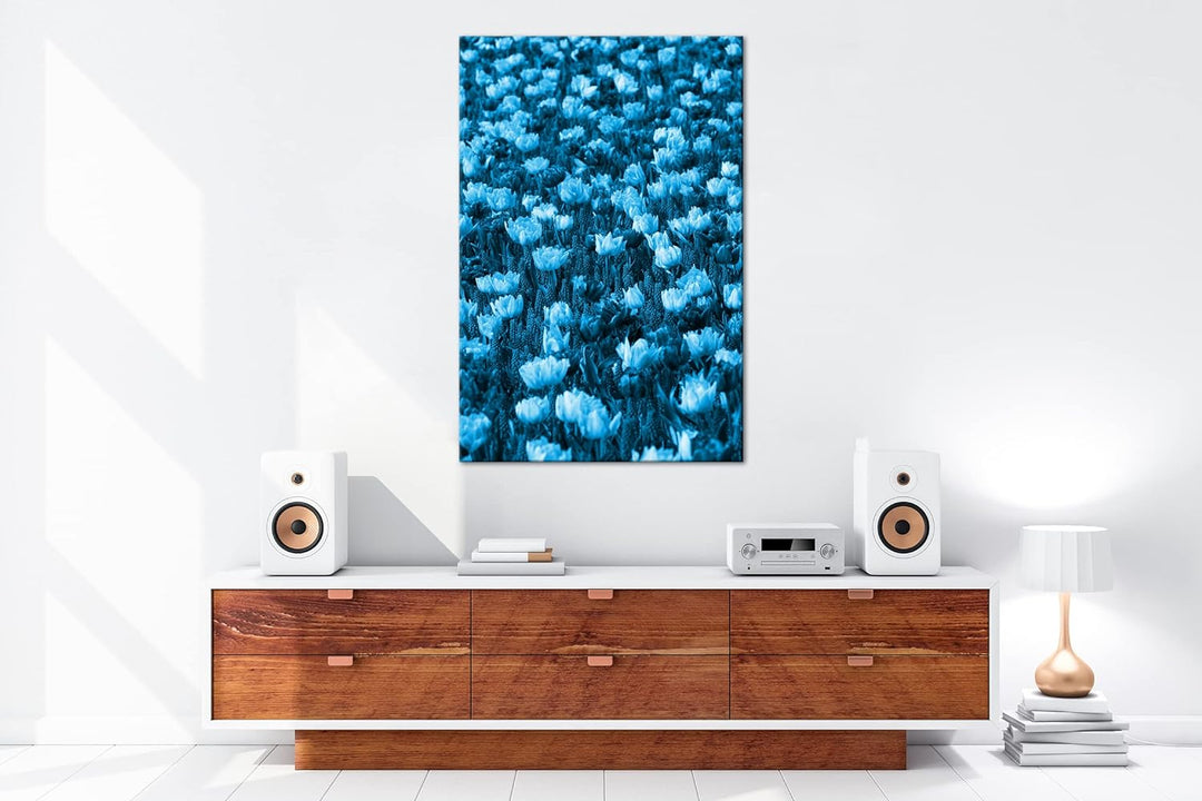 deyoli buntes Blumenfeld Format 80x60 Effekt: Monocrome Blau als Leinwandbild, Motiv fertig gerahmt