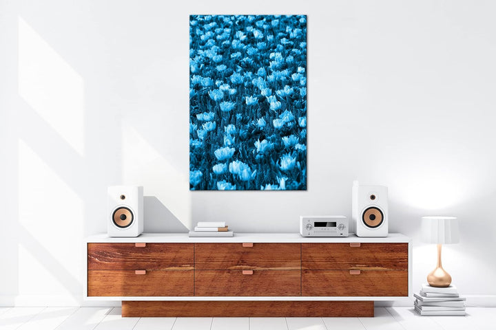 deyoli buntes Blumenfeld Format 80x60 Effekt: Monocrome Blau als Leinwandbild, Motiv fertig gerahmt