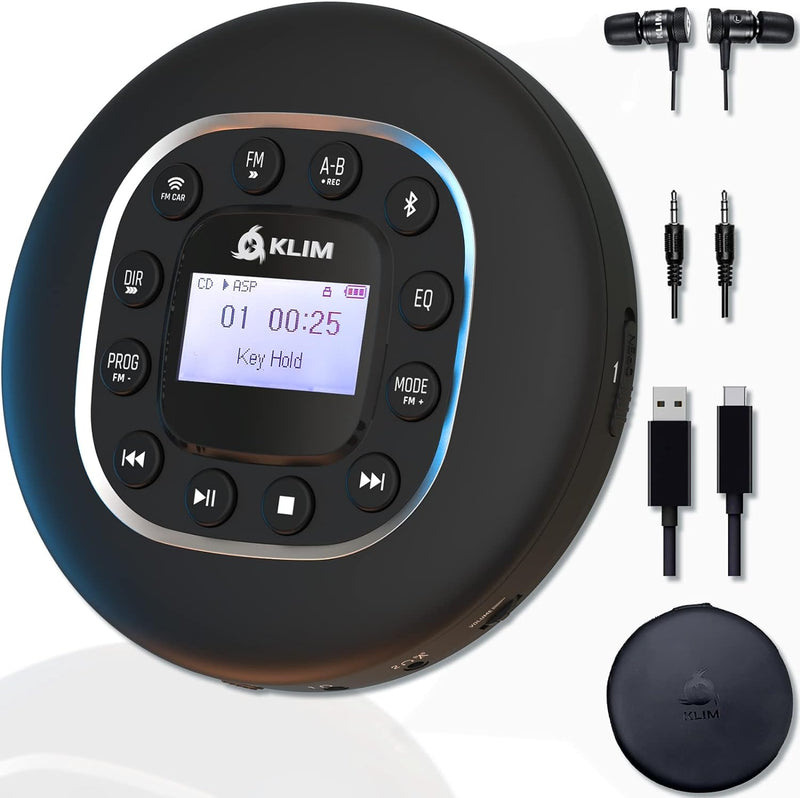 KLIM Journey + Tragbarer CD-Player Walkman mit langlebigem Akku + NEU 2024 + Mit Kopfhörern + Radio