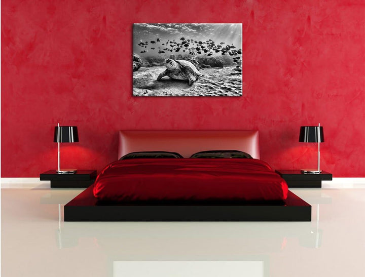 Monocrome, Ninja Turtles, Format: 100x70 auf Leinwand, XXL riesige Bilder fertig gerahmt mit Keilrah