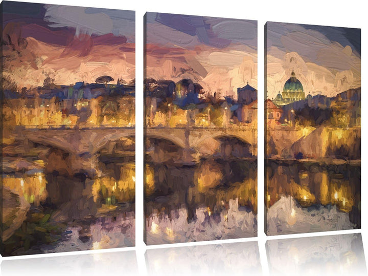 Pixxprint Rom an der Tiber in Richtung Kathedrale St. Peter Kunst Pinsel Effekt 3-Teiler Leinwandbil