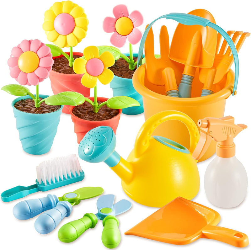 LINFUN KIDS Kinder Gartengeräte Spielzeug Sandspielzeug mit Giesskanne Schaufel Rechen, Gartenwerkze