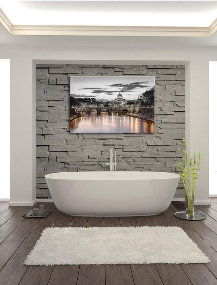 Nachtansicht der Basilika St. Peter in Rom B&W Detail, Format: 100x70 auf Leinwand, 100x70