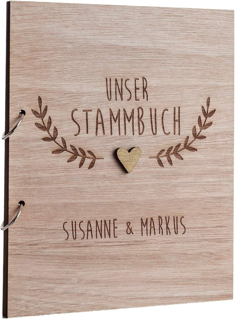 Hochzeitideal Stammbuch der Familie Familienstammbuch Holzcover inkl. Lasergravur (Boho Personalisie