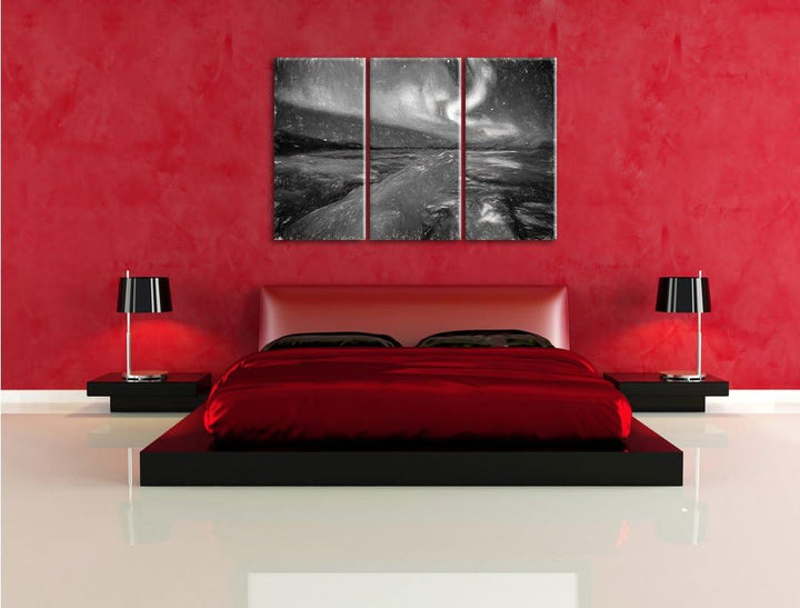 Pixxprint Gletscher Island / 3-Teilig/Gesamtmass 120cm Leinwandbild bespannt auf Holzrahmen/Wandbild