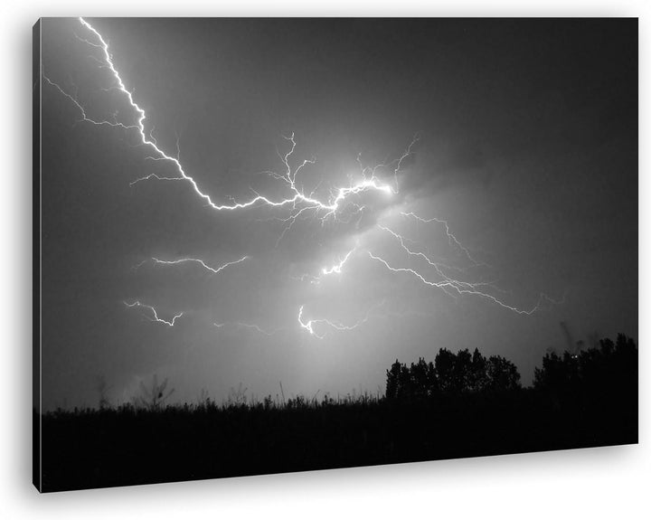 deyoli naturgewaltiger Blitz Effekt: Schwarz/Weiss Format: 80x60 als Leinwand, Motiv fertig gerahmt