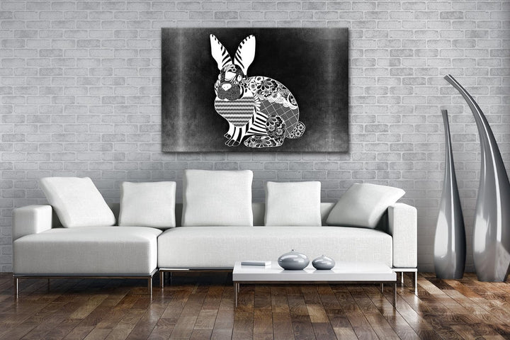 deyoli Abstrakter Hase Effekt: Schwarz/Weiss Format: 80x60 als Leinwandbild, Motiv fertig gerahmt au