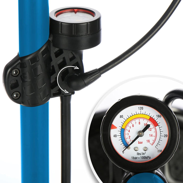 com-four® Fahrradpumpe mit Rahmenhalterung - Luftpumpe mit verschiedenen Adaptern - Ball-Pumpe für F