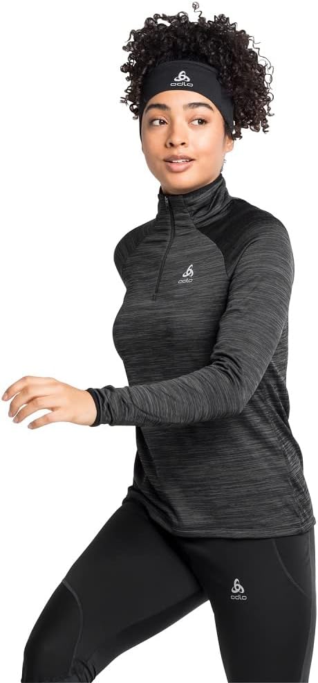 Odlo Damen Laufoberteil mit Reissverschluss Run Easy WARM L Black Melange, L Black Melange