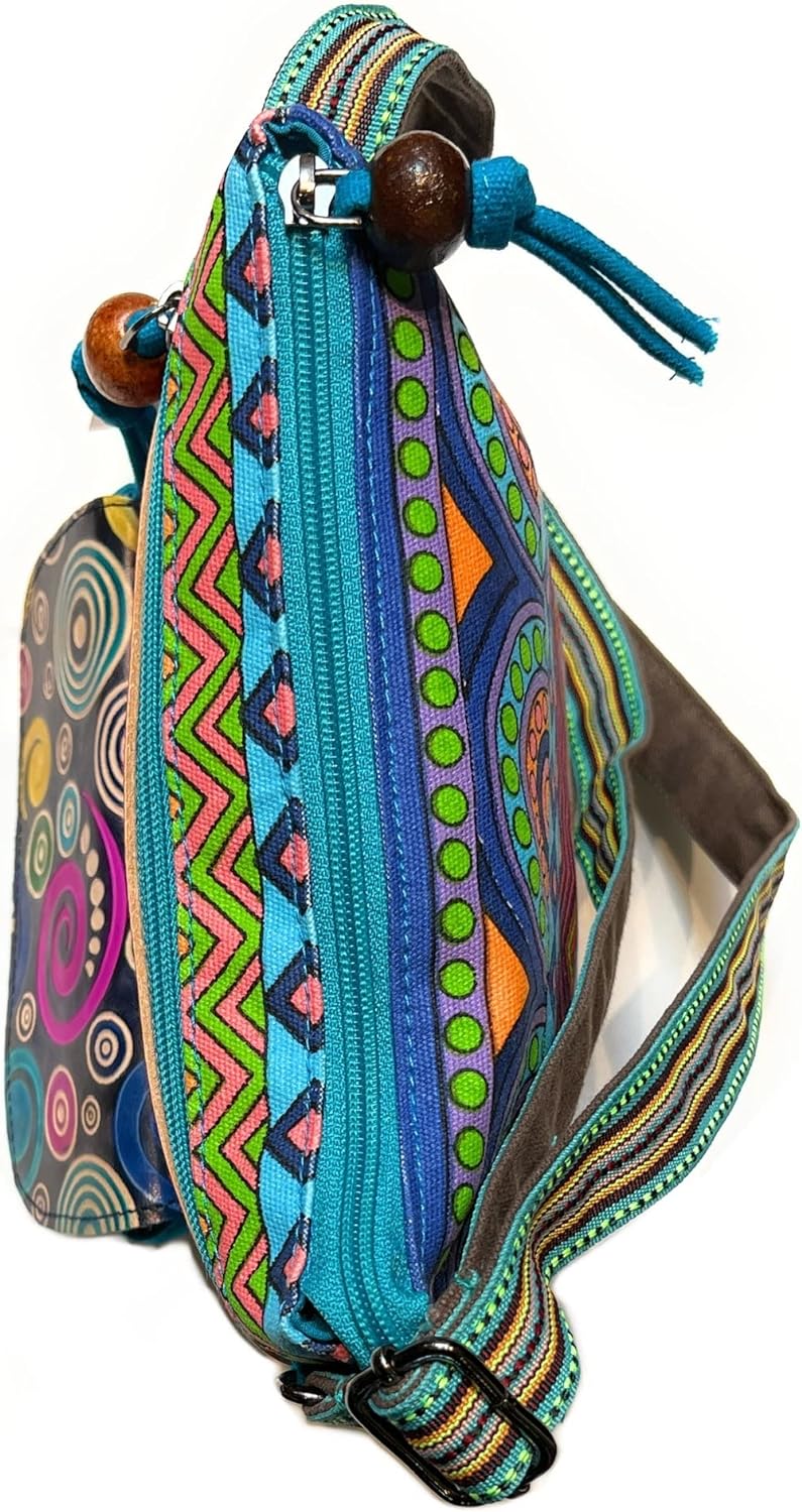 Macha Bag Indische Umhängetasche aus Baumwolle und Leder für Frauen Ethnische Boho Satchel Sporttasc