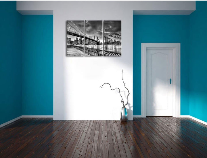 Pixxprint Monocrome, Brooklyn Bridge Park New York 3-Teiler Leinwandbild 120x80 Bild auf Leinwand