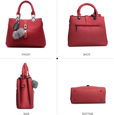 NICOLE & DORIS 2024 Neue Frauen Tasche Damen Leder Handtasche Mode Umhängetasche Mit Pompon abnehmba