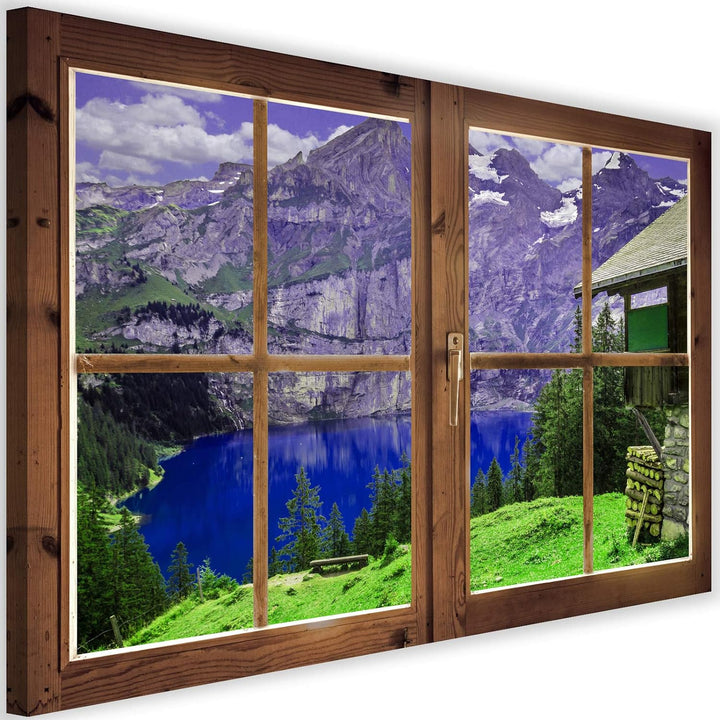 Febby Vlies Leinwandbild XXL Blick Durchs Fenster 3D-Effekt 120x80 cm Wandbild Kunst Bilder Schlafzi