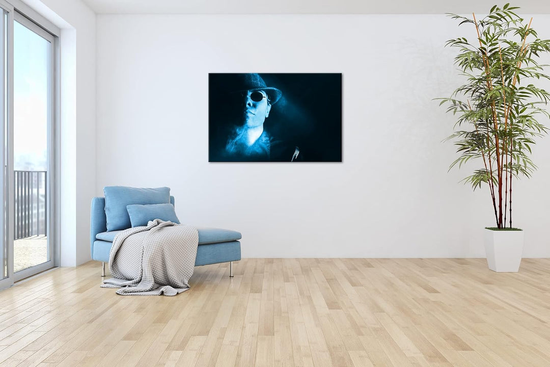 deyoli Gangster mit retro Brille Format: 80x60 Effekt: Monocrome Blau als Leinwand, Motiv fertig ger