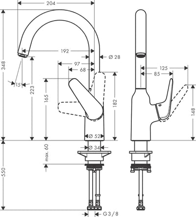 hansgrohe Küchenarmatur (Wasserhahn Küche 360° schwenkbar, hoher Komfort-Auslauf 220mm, Standardansc