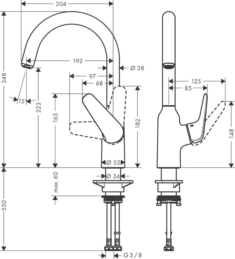 hansgrohe Küchenarmatur (Wasserhahn Küche 360° schwenkbar, hoher Komfort-Auslauf 220mm, Standardansc