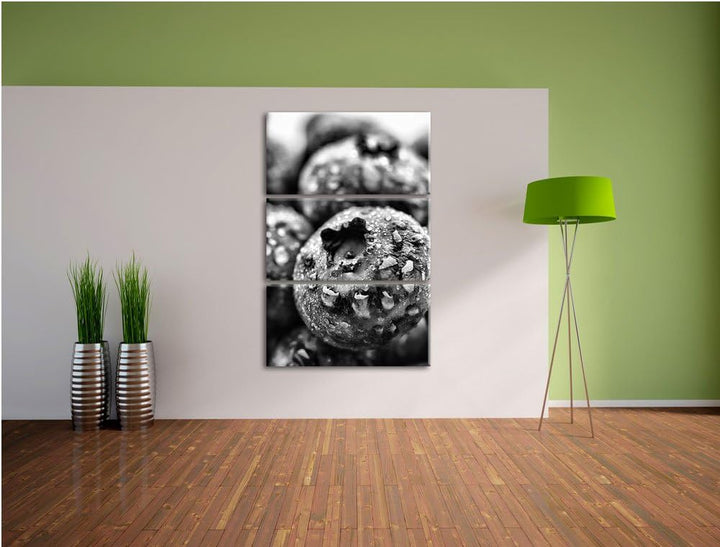 Pixxprint fruchtige Heidelbeeren als Leinwandbild/Grösse: 3 Teilig (120x80) / Wandbild/Kunstdruck/fe