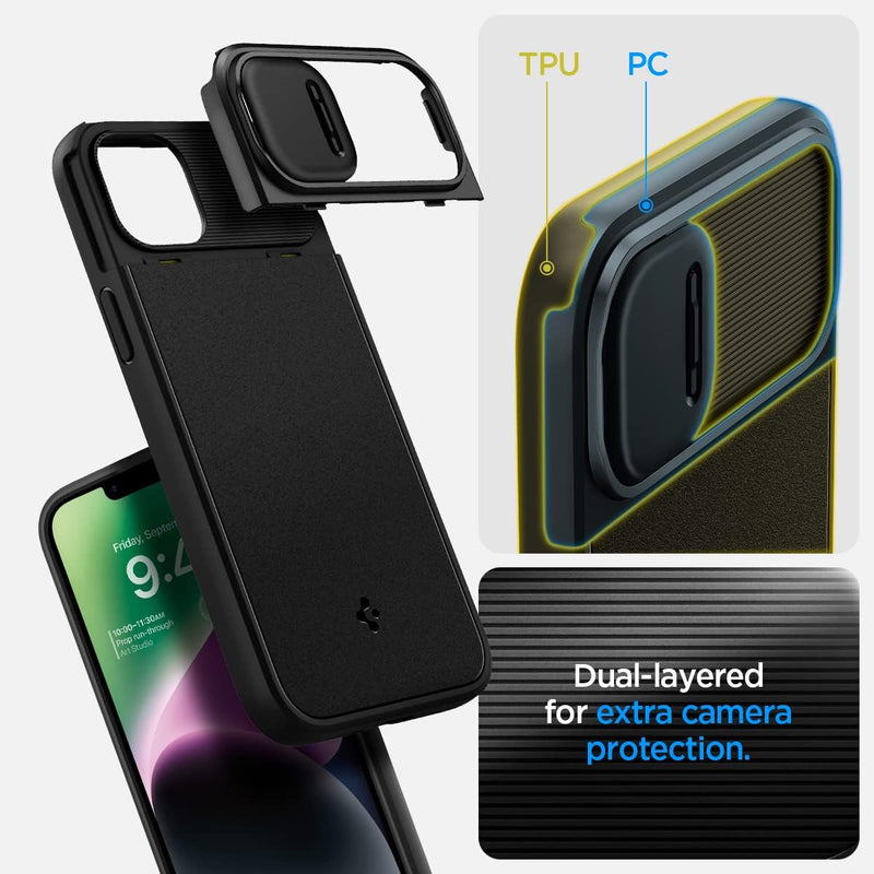 Spigen Optik Armor MagFit Hülle Kompatibel mit iPhone 14 -Schwarz, Schwarz