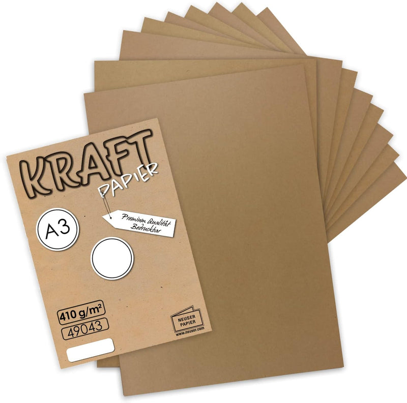 100x Vintage Kraftpapier DIN A3 410gr natur-braunes Recycling-Papier nachhaltig Bastel-Karton Künstl