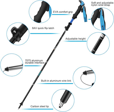 Anykuu Wanderstöcke Trekkingstöcke Faltbar Nordic Walking Stöcke 7075 Aluminium Klappstab Teleskop V