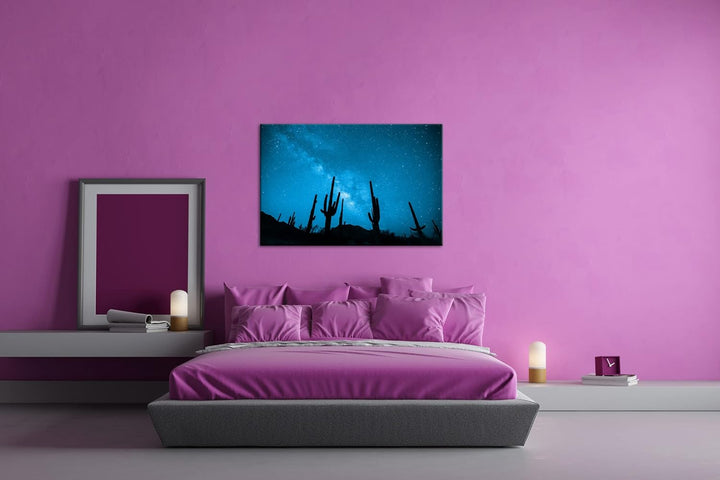 atemberaubender Sternenhimmel in der Wüste Format 80x60 Effekt: Monocrome Blau als Leinwandbild, Mot