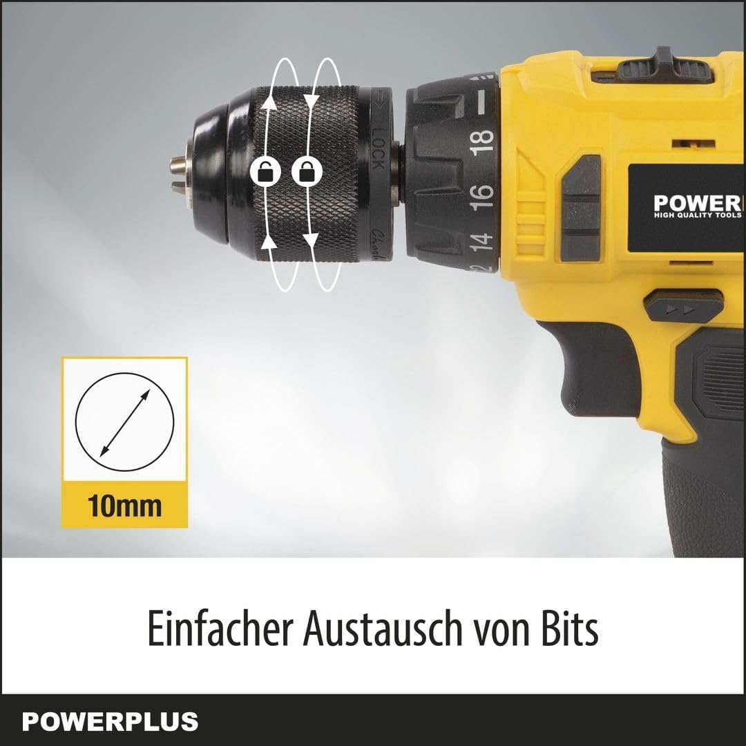 Powerplus Akkuschrauber & Bohrer POWX00425 - Akku Schraubendreher & Bohrer 16V, inkl. 2 x 1,3Ah Akku