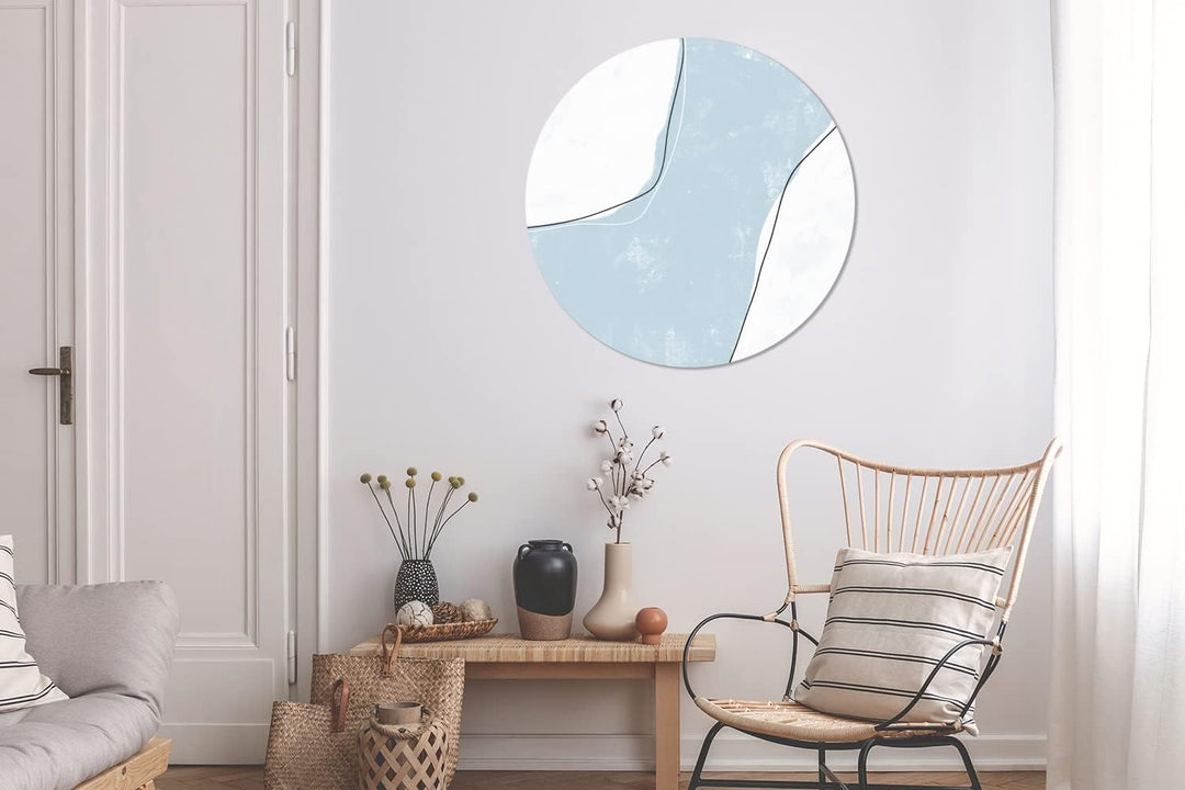 MuchoWow Wandbild Rund Wanddeko Deko Wohnzimmer Bilder 90x90 cm Blau - Minimalismus - Abstrakt, 90x9