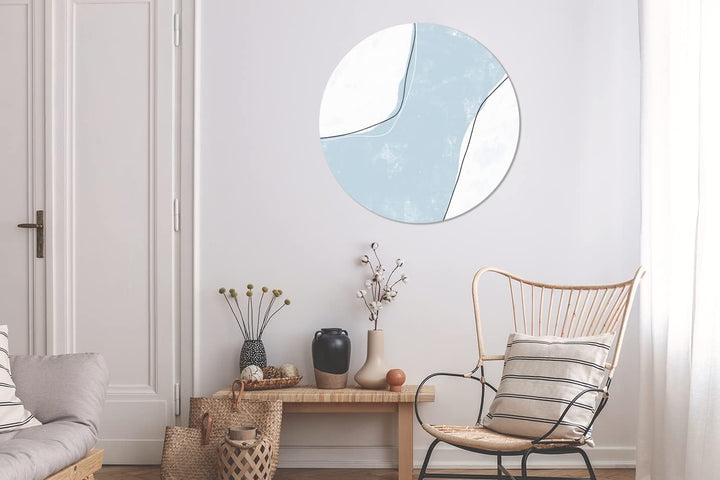 MuchoWow Wandbild Rund Wanddeko Deko Wohnzimmer Bilder 90x90 cm Blau - Minimalismus - Abstrakt, 90x9