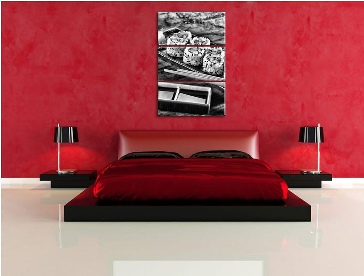 Pixxprint Delikate Inside Out Sushi Rollen als Leinwandbild/Grösse: 3 Teilig (120x80 cm) cm/Wandbild