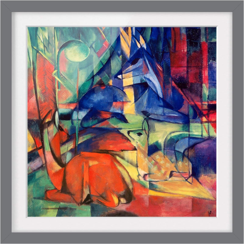 Bild mit Rahmen - Franz Marc - Rehe im Walde - Rahmenfarbe Grau, 30 x 30 cm 30cm x 30cm Grau, 30cm x