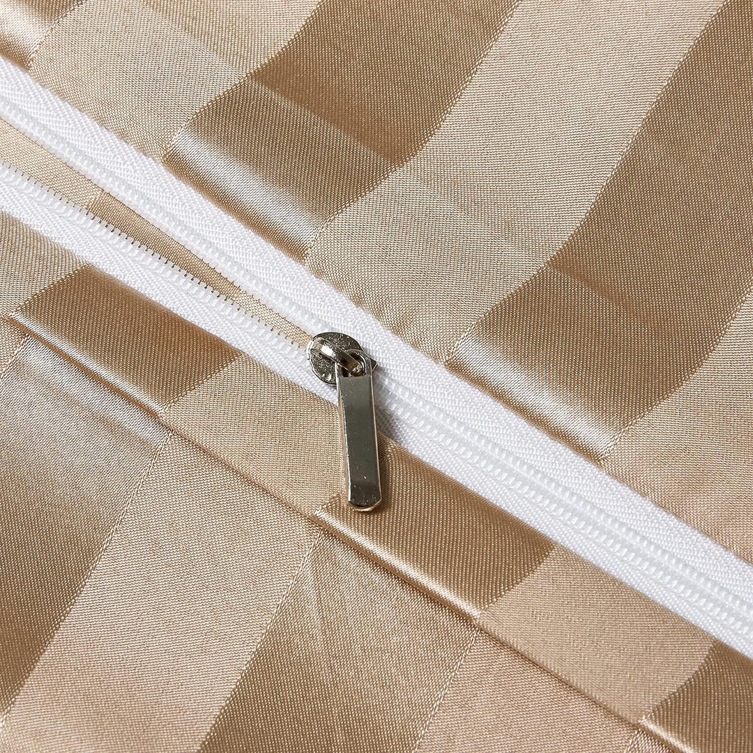 Damier Bettwäsche 200x220 Beige Satin glatt Bettbezug Set 3 teilig Luxus Glanzsatin gestreift Bettwä