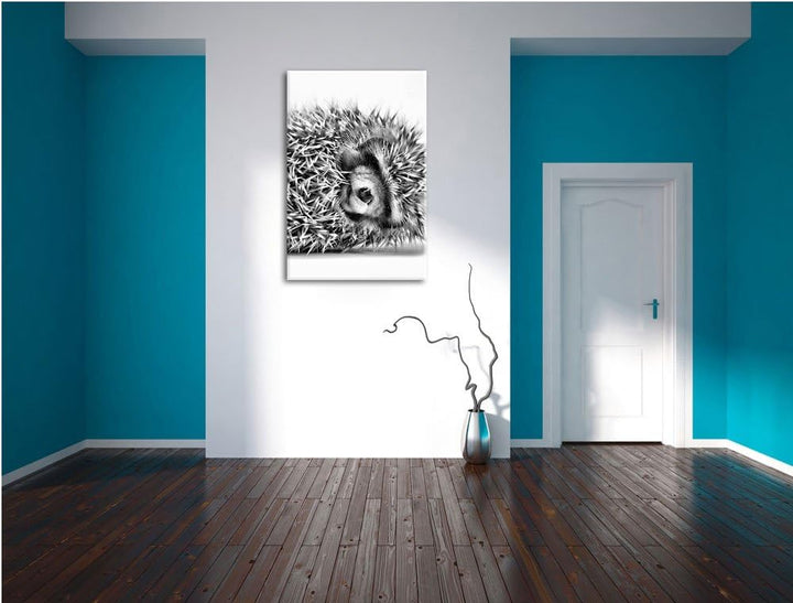 Pixxprint kleines niedliches Igel Baby als Leinwandbild/Grösse: 100x70 cm/Wandbild/Kunstdruck/fertig