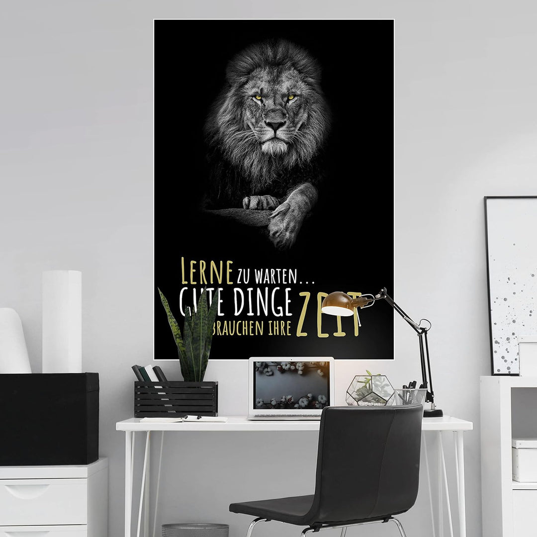wandmotiv24 Poster als Wanddeko, Grösse Din A0, Gute Dinge brauchen Zeit, Löwe, Moderne Wanddeko, Wa