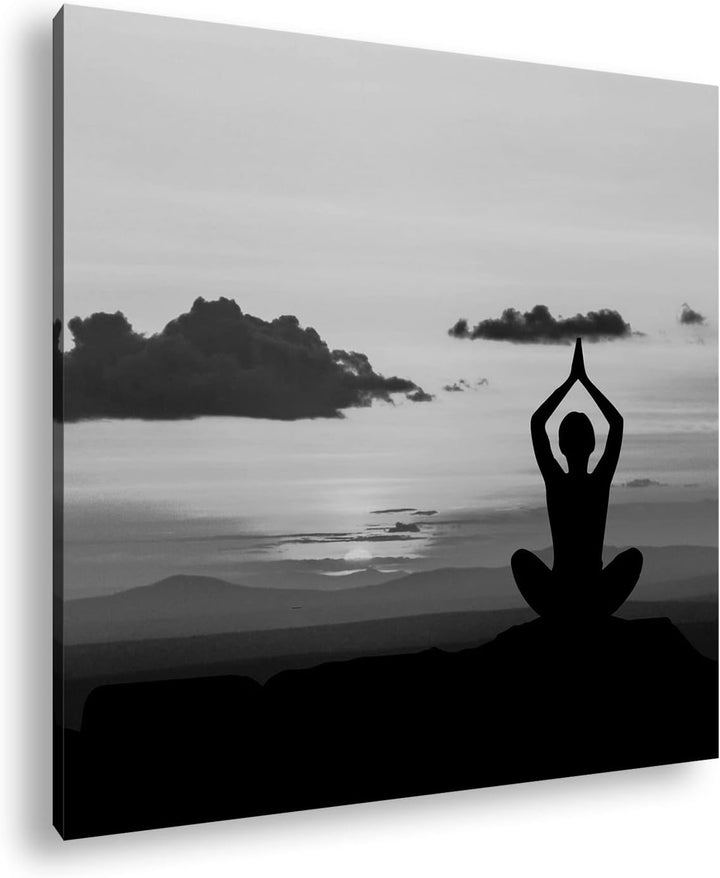 Yoga Meditation am Meer Effekt: Schwarz&Weiss Format: 70x70 als Leinwandbild, Motiv fertig gerahmt a