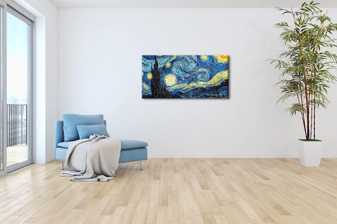 Sternenklarer Himmel Van Gogh Panorama 120x60 cm als Leinwandbild, Motiv fertig gerahmt auf Echtholz