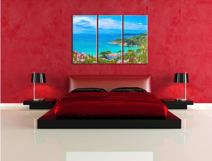 Pixxprint Panorama an der Toskana / 3-Teilig/Gesamtmass 120cm Leinwandbild bespannt auf Holzrahmen/W