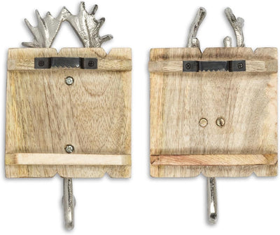 2er Set Wandhaken Hirsch H x B: 23x12cm Edel-Holz Metall Garderobe Deko Wanddeko Kleiderhaken Varian