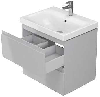 VBChome Badmöbel Slim 60 cm Grau Waschbecken mit Unterschrank Waschtisch 2-Schubladen Moduo Waschbec
