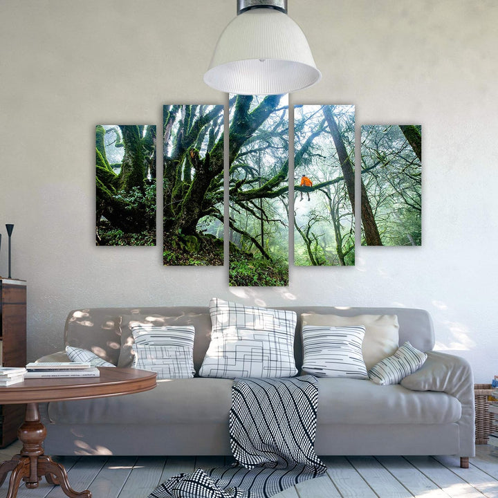 Feeby Wanddeko XXL Landschaft Leinwandbild 5 Teilig Natur Wald Mensch grün 250x120 cm Leinwandbild 2