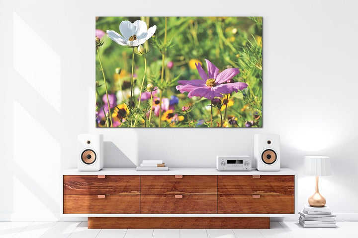 deyoli blühende Blumenwiese Format: 60x40 als Leinwand, Motiv fertig gerahmt auf Echtholzrahmen, Hoc