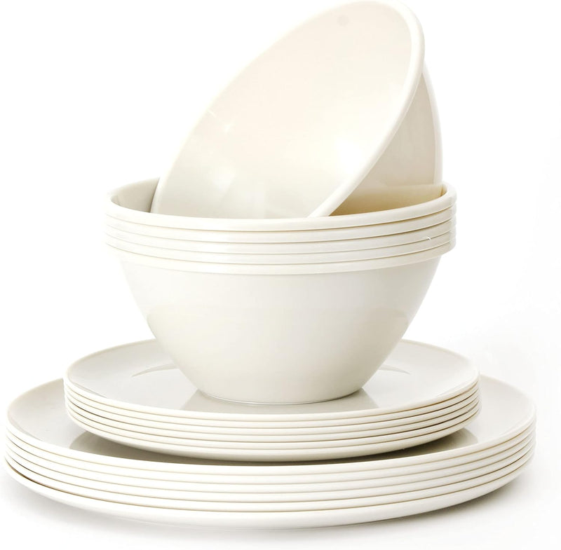 Youngever 18er Set Geschirr aus Kunststoff, Platten (20CM & 25CM), Schalen (1000ML), Dienst für 6 (C