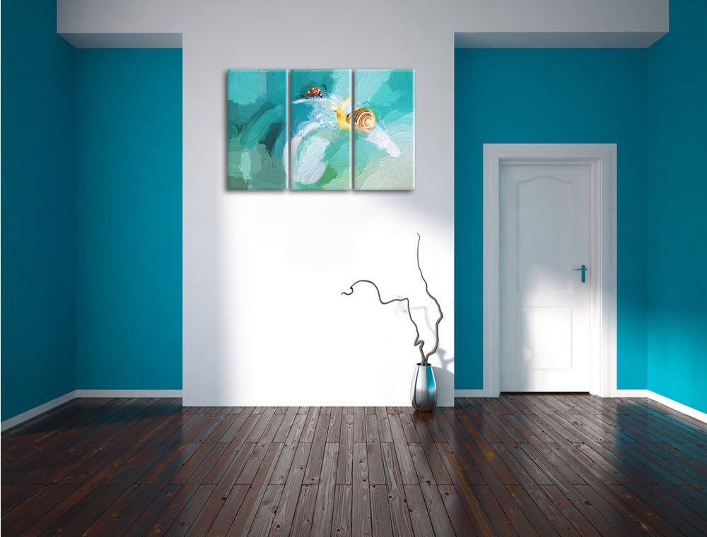 eine Schnecke und Marienkäfer auf einer Pflanze Kunst Pinsel Effekt 3-Teiler Leinwandbild 120x80 Bil
