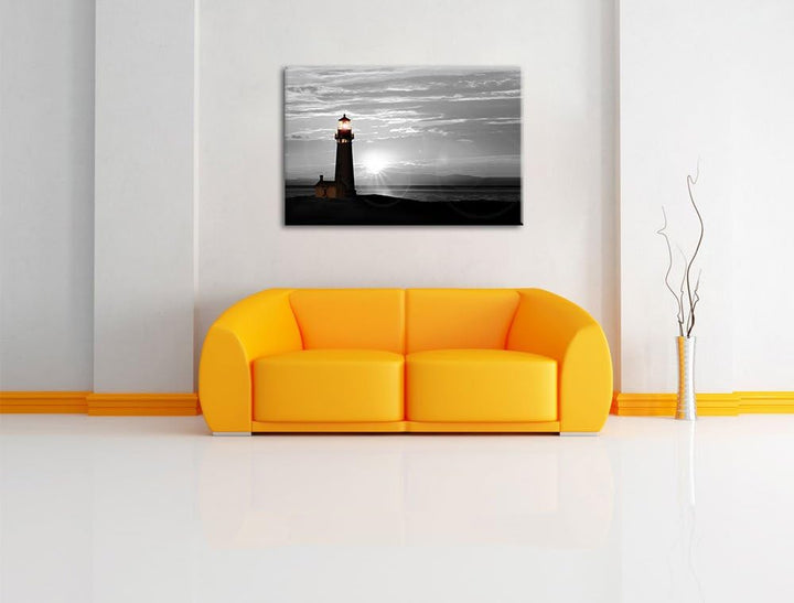 Pixxprint Leuchtturm im Sonnenuntergang als Leinwandbild/Grösse: 100x70 cm/Wandbild/Kunstdruck/ferti