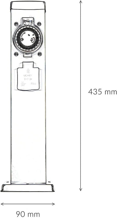 Licht-Erlebnisse Energiesäule Edelstahl in Silber IP44 Garten 43,5 cm hoch mit Zeitschaltuhr Steckdo