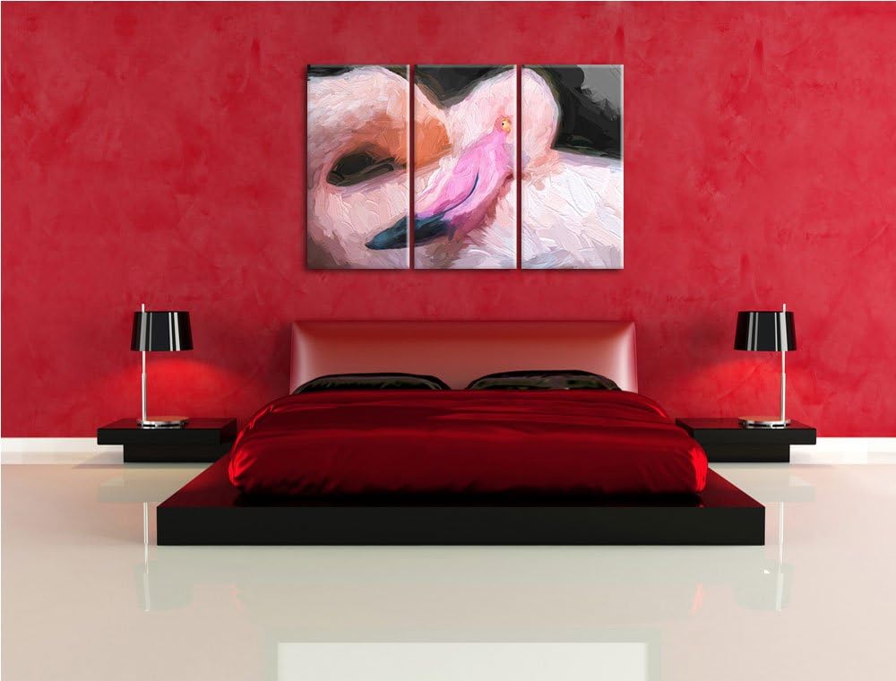 eleganter Flamingo schwarz/weiss Deluxe 3-Teiler Leinwandbild 120x80 Bild auf Leinwand, XXL riesige