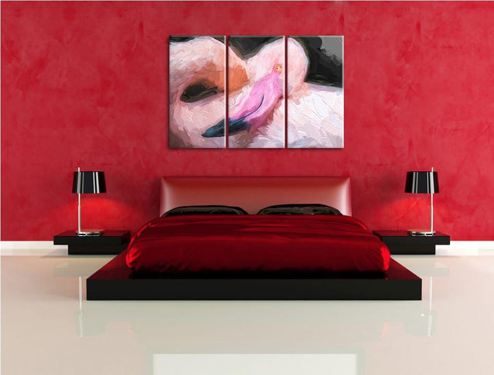 eleganter Flamingo schwarz/weiss Deluxe 3-Teiler Leinwandbild 120x80 Bild auf Leinwand, XXL riesige
