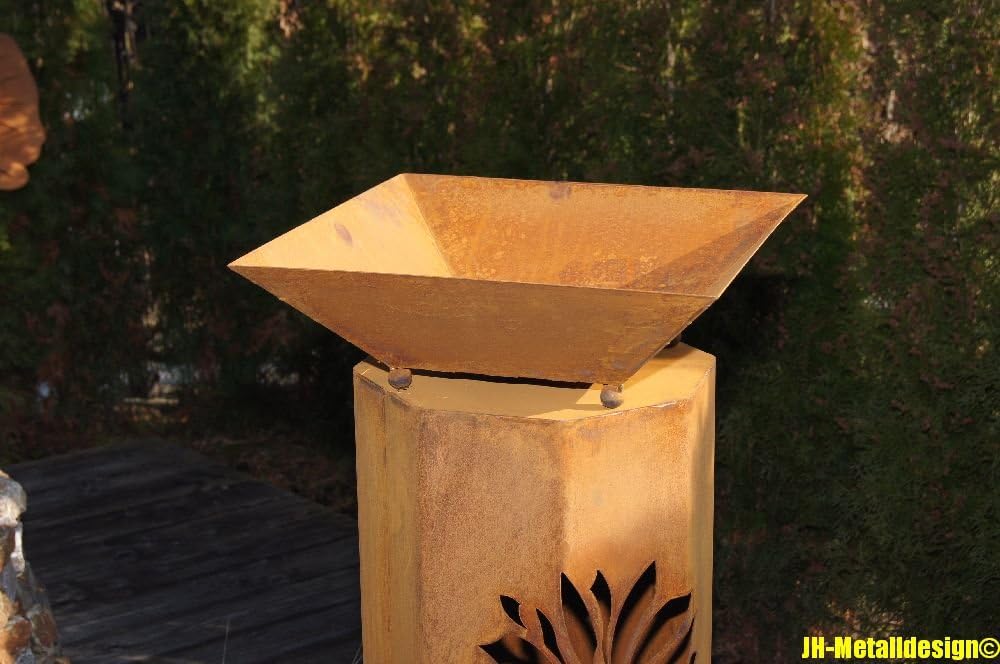 8-Eck Säule Fächer + Schale Classic Edelrost Rost Metall Gartendeko Garten Stele
